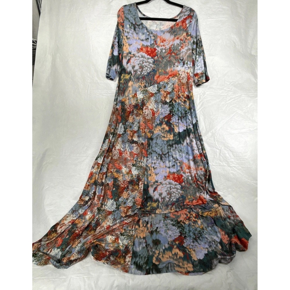 Soft Surroundings Nanette Jersey Knit Dress L Watercolor Floral Maxi 2EE24
